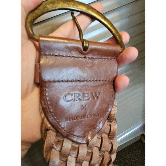 *SOLD*  16 18 Large, wide brown leather belt, woven, w. Brass Buckle by CREW - Picture 6 of 10